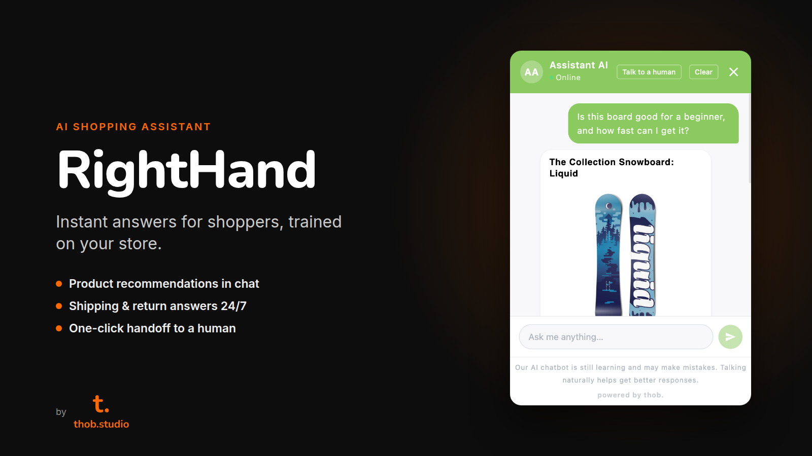 the righthand chat widget recommending a product